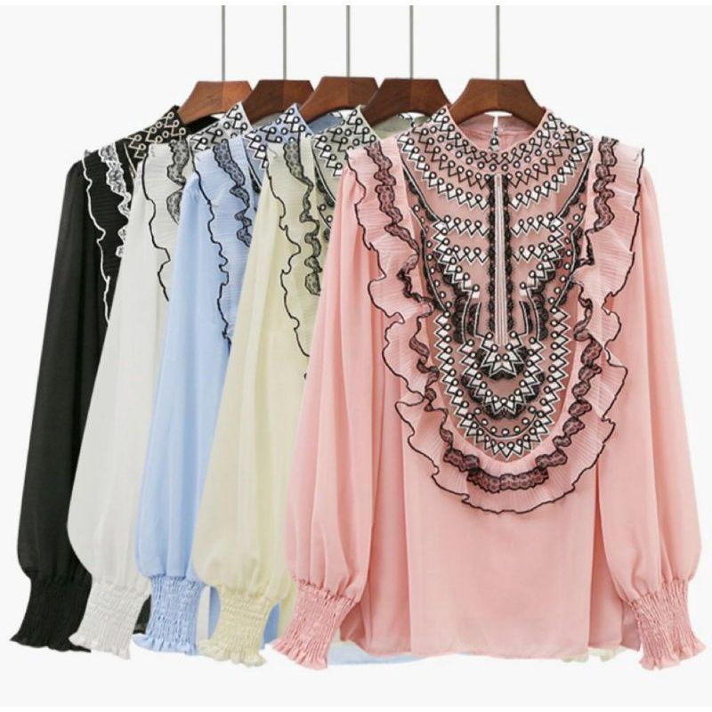 MDLV ~ 7655 STELLA EMBROIDERED TOP KOREA BLOUSE WANITA BLOUSE PREMIUM BLOUSE KOREA FASHION IMPORT