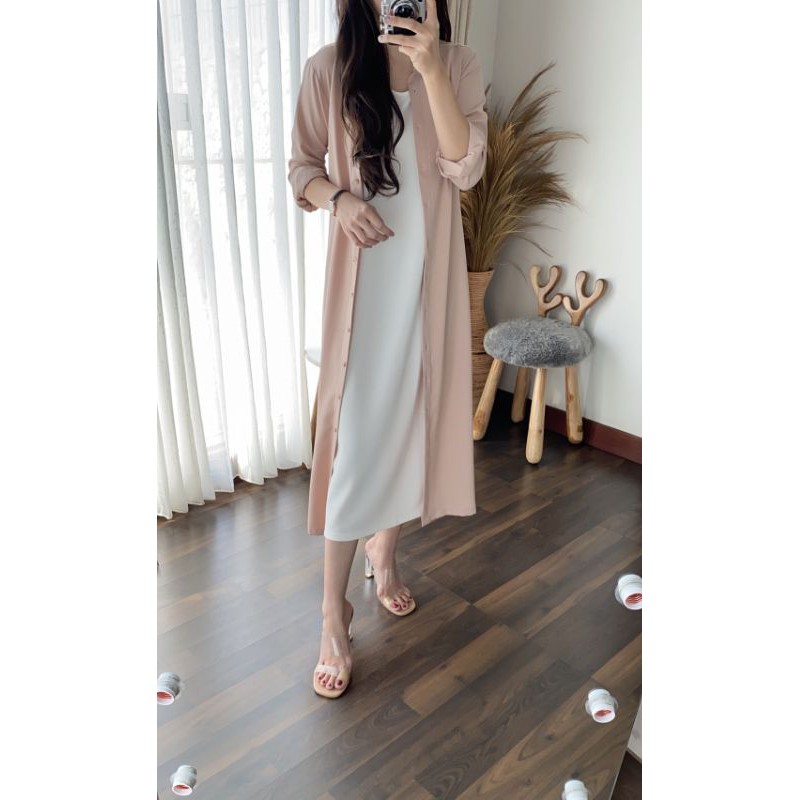 jules dress off white, khaky, sage, black, rose tan, light beige loose dress santai casual dress