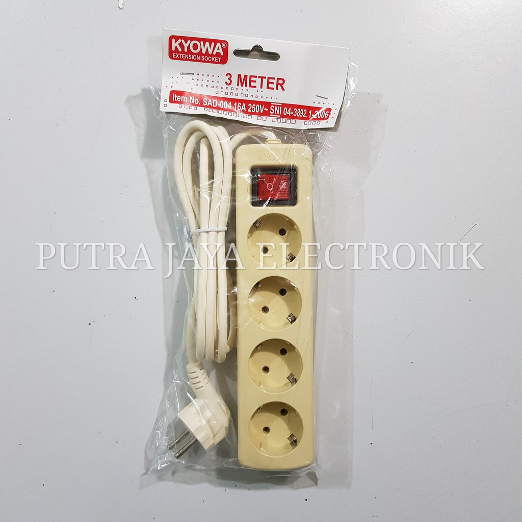 STOP KONTAK KYOWA 4 LUBANG + KABEL 3 METER COLOKAN LISTRIK SAKLAR