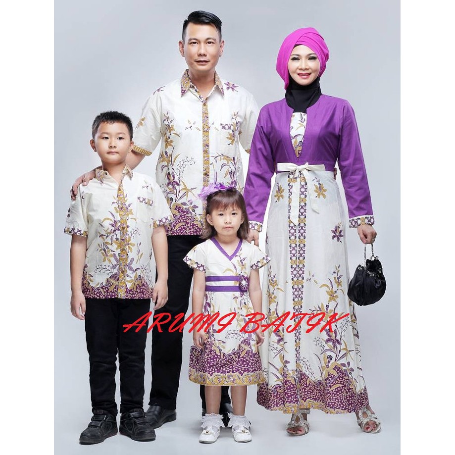 PROMO  Sarimbit Pasangan Keluarga Gamis Maxi Long Dress Batik  1959 Ungu XL