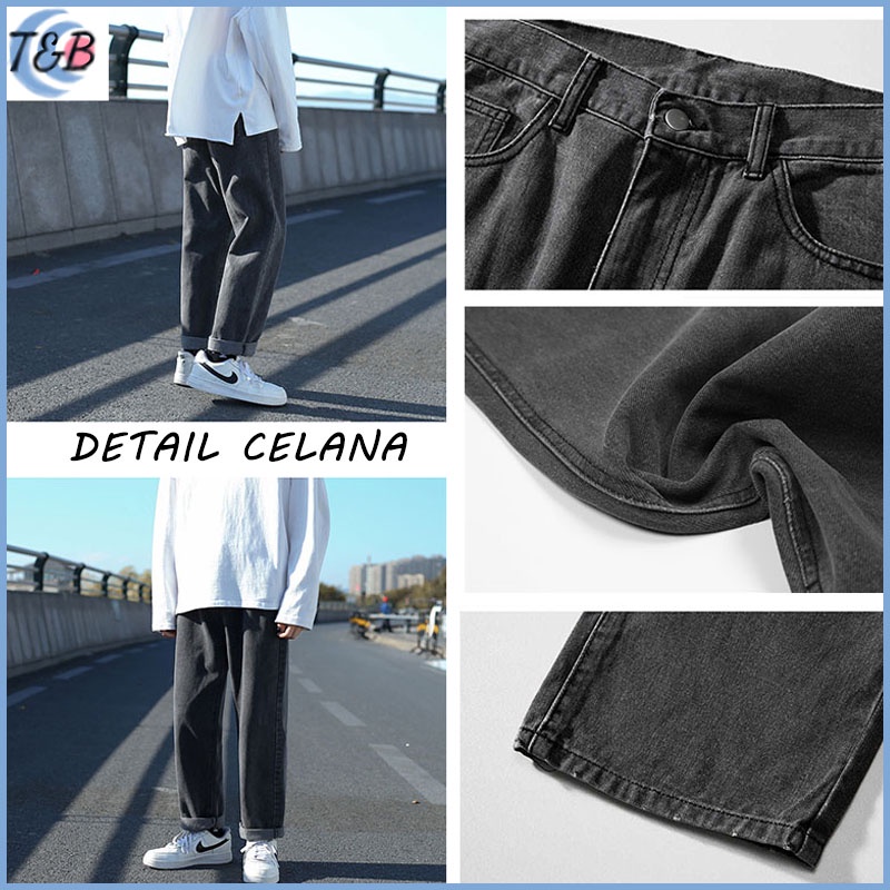 Celana jeans pria celana jeans panjang pria Korean Style gombrong Kulot Pria OverSize straight Jeans loose pants hitam  celana lebar pria Celana jeans cowok import nyaman casual denim