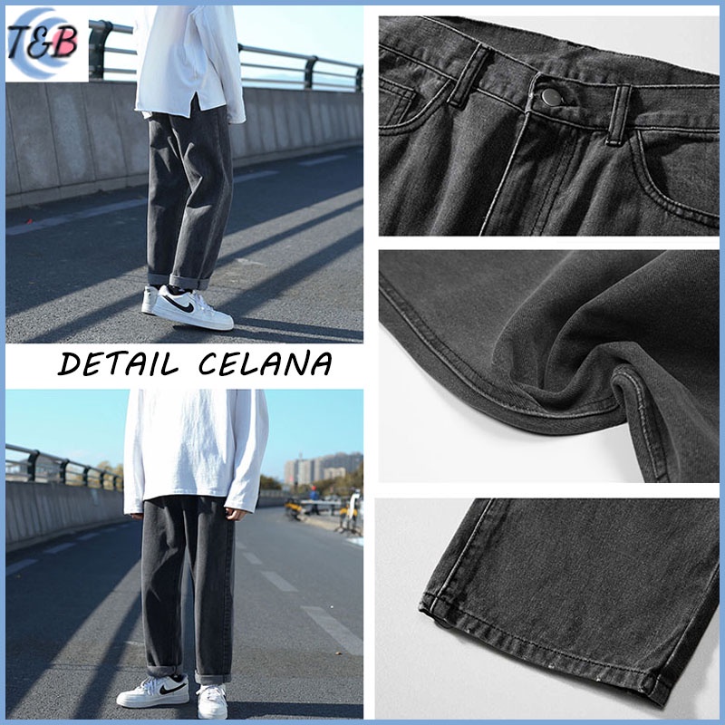 Celana jeans pria celana jeans panjang pria Korean Style Kulot Pria OverSize Celana panjang hitam straight Jeans loose pants celana lebar pria Celana jeans cowok import celana kantor pria nyaman casual denim