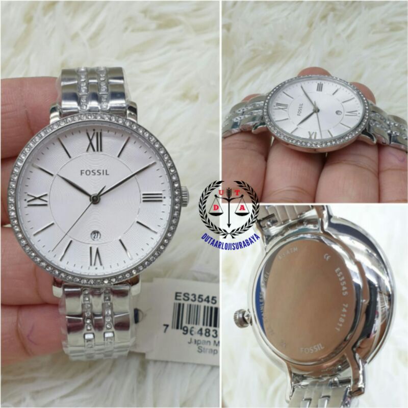 jam tangan wanita fossil batre stainless ring permata kualitas original