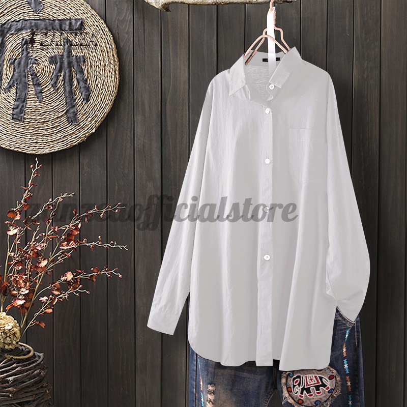 ZANZEA Women Casual Long Sleeve Loose Split Hem Plus Size Blouse