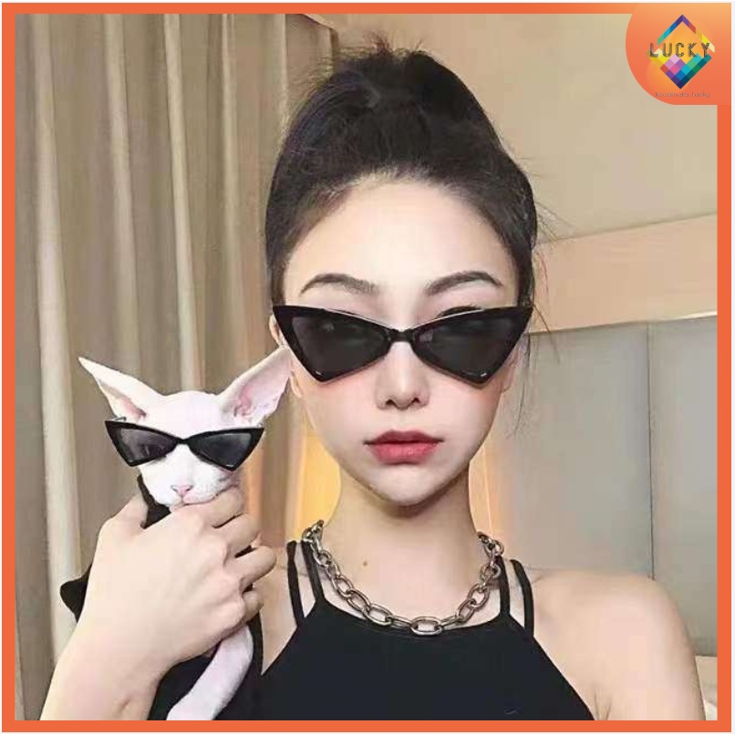 Kacamata Model Korea Retro Cat-eye Segitiga Kucing Kacamata Vintage Gay Wanita Sunglasses