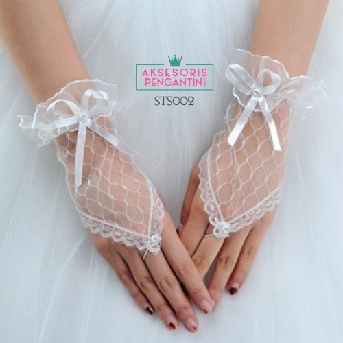 [PRODUK FAVORIT] SARUNG TANGAN PUTIH LACE FINGERLESS AKSESORIS PENGANTIN WANITA STS002