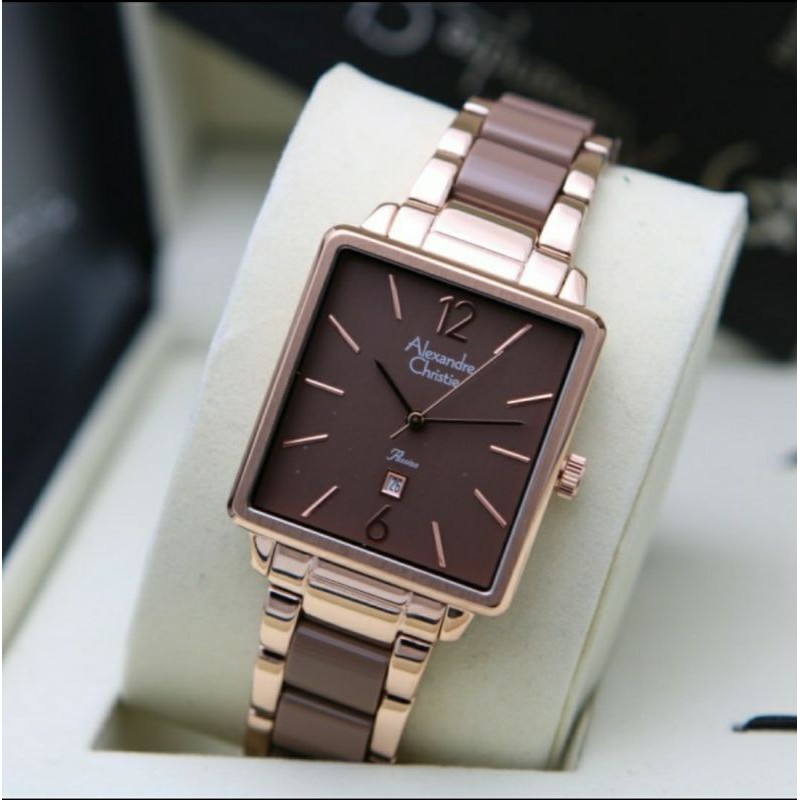ORIGINAL JAM TANGAN WANITA ALEXANDRE CHRISTIE CEWEK BROWN ROSEGOLD RANTAI ALEXANDER CRISTIE AC 2917