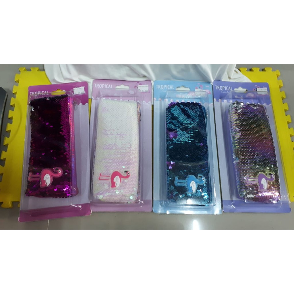 

PENCIL CASE / KOTAK PENSIL HOLOGRAM SQUIN FLAMINGGO LUCU DAN UNIK tropical paradise 6474