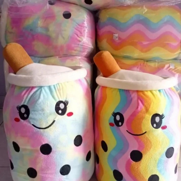 Boneka Boba Pelangi Rainbow Tinggi 30cm / Boba Bubble / Bantal Minuman/Mainan Boba OKE