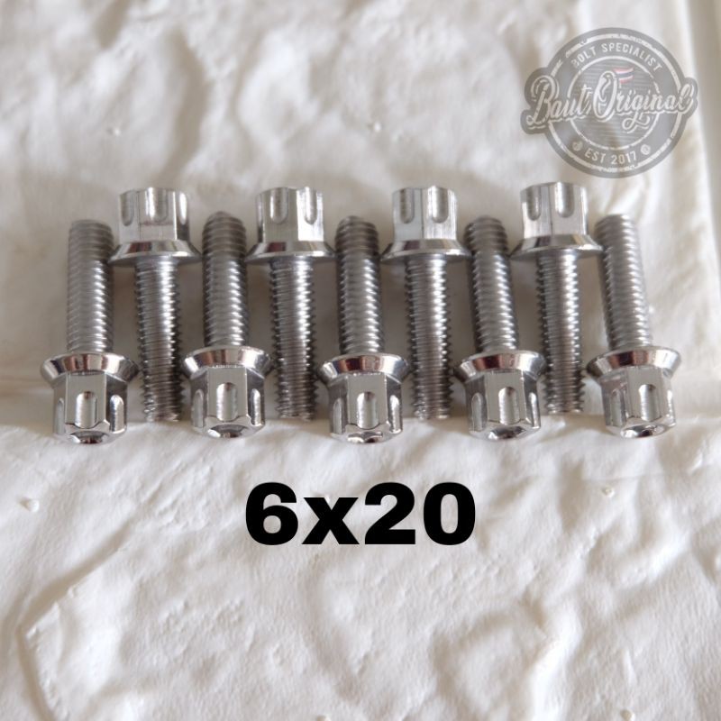 baut probolt gs1 6x20 mm stainless new model drat 10 panjang 2cm ukuran 10 silver gear 2 kunci belimbing heng