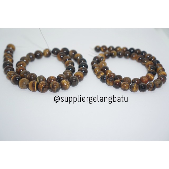 Bahan Gelang Batu Alam Natural Tiger Eye Stone 8mm dan 10mm - Cokelat emas