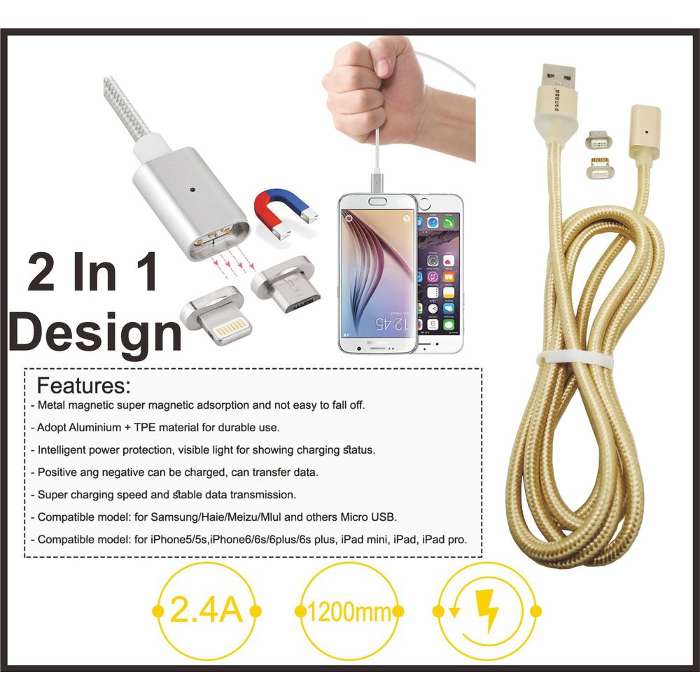 KABEL DATA USB MAGNETIC PAPADA PA-09 2IN1 MICRO IP