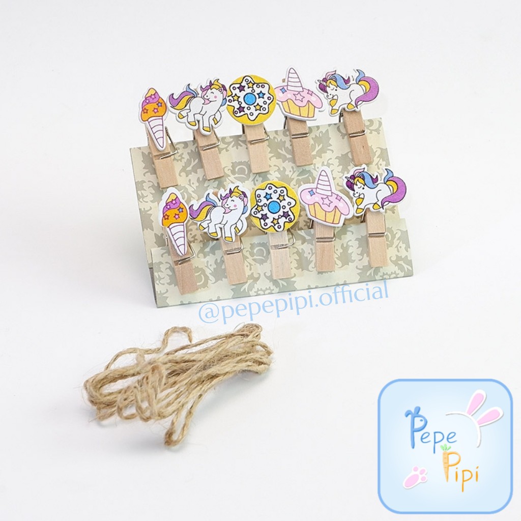 10 pcs Jepitan Foto Unicorn Polaroid Gantungan Kayu Wooden Clip