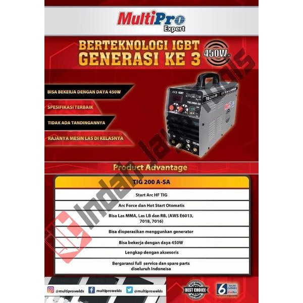 Mesin Las Listrik ARGON 450 Watt Multipro TIG 200 A-SA