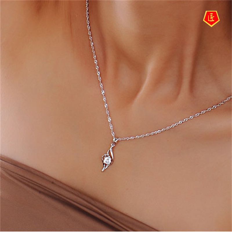 [Ready Stock]Single Wing Diamond Pendant Simple All-Match Women's Necklace