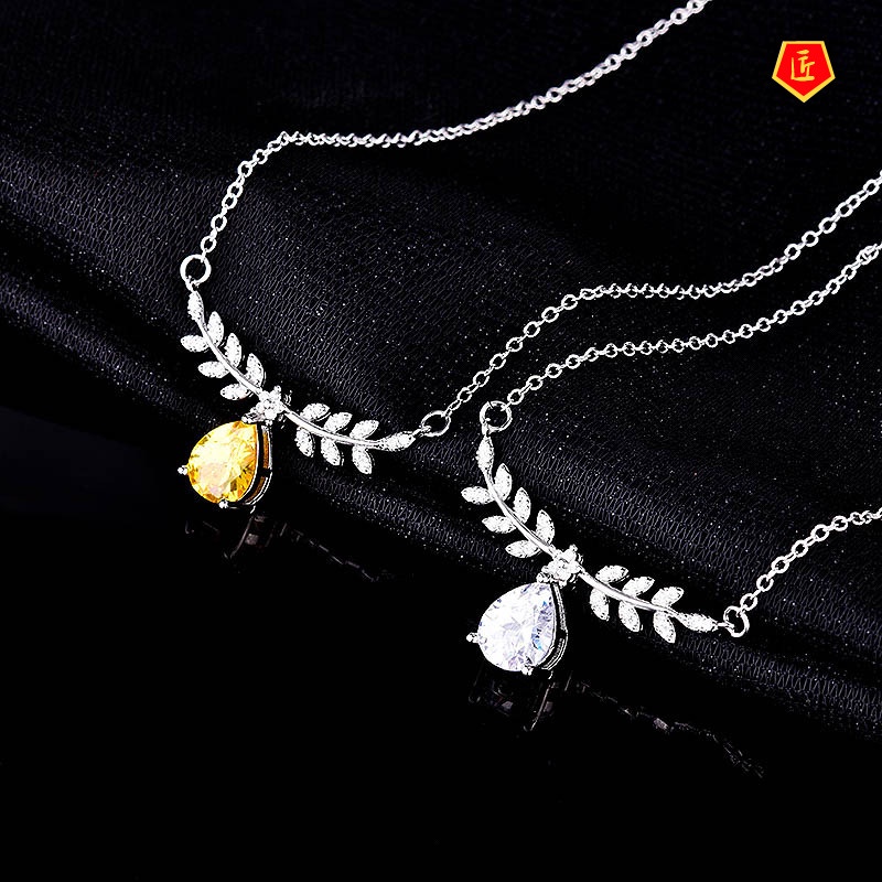 [Ready Stock]Luxury Olive Leaf Rhinestone Pendant Necklace for Women