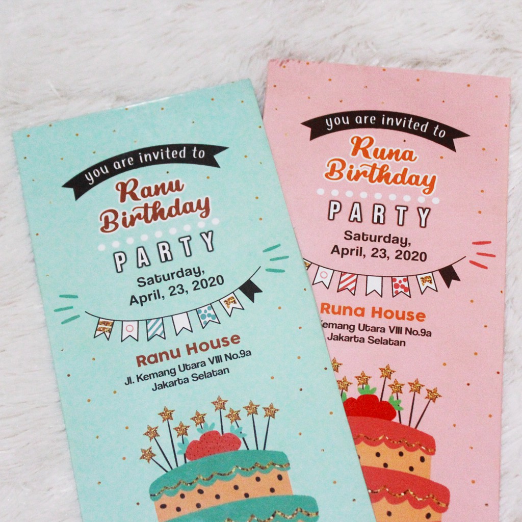 Kartu Undangan Ulang Tahun Hard Cover Desain Birthday Pink dan Tosca