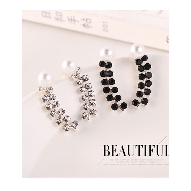 LRC Anting Tusuk Fashion White Pearl Double Row Diamond Earrings Y63197