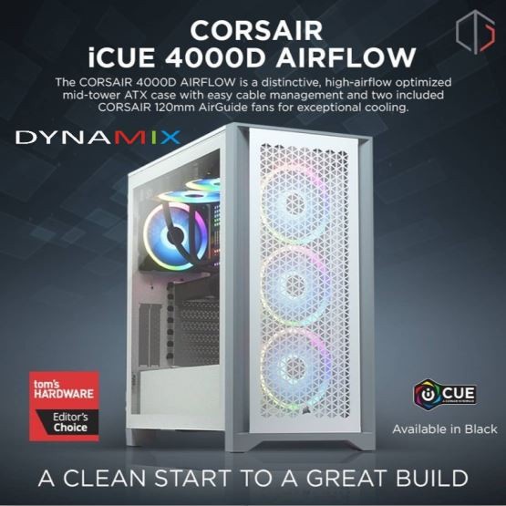 [tanpa palet kayu] Casing Corsair 4000D AIRFLOW Tempered Glass Mid Tower ATX Case -  White