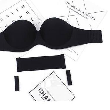 ➲ Bra Push Up Double Strapless Seamless Invisible Bra Tali Transparan131 - Hitam, D38 ☃