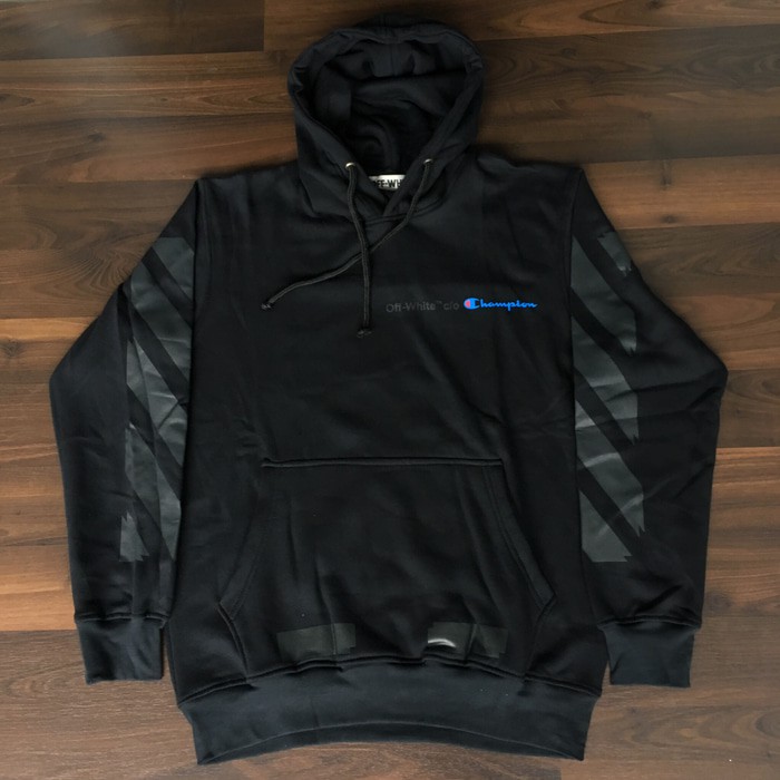 off white x champion hoodie black