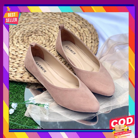 Flat Shoes Br*Nded Flat Shoes Wanita Karet Flatshoes Polos Flatshoes K Sarmer - Jocia Flatshoes Nud