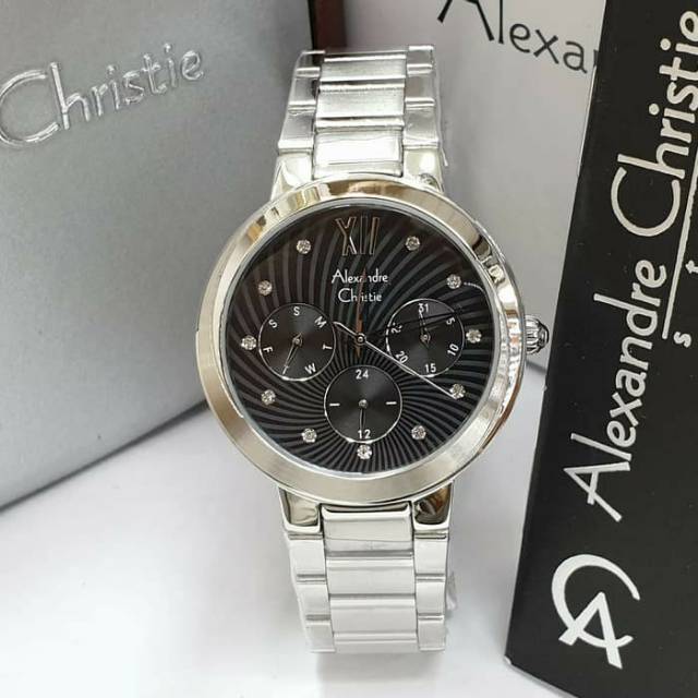 Jam Tangan alexandre Christie Wanita 2766 Silver Black Original