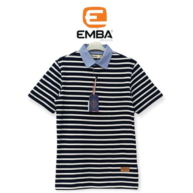 PROMO KAOS KERAH POLO EMBA ORIGINAL SALUR NAVY-WHITE