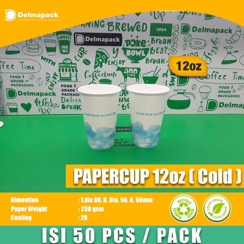 Paper Cup 12Oz Motif - Cold, Cool, Ice, - Foodgrade - 50 Pcs