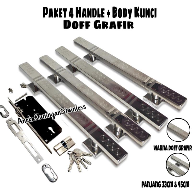 Paket Handle pintu rumah 45cm dan 33cm body kunci pelor murah minimalis Tarikan pintu  Gagang pintu rumah stainless hendel handel pintu rumah