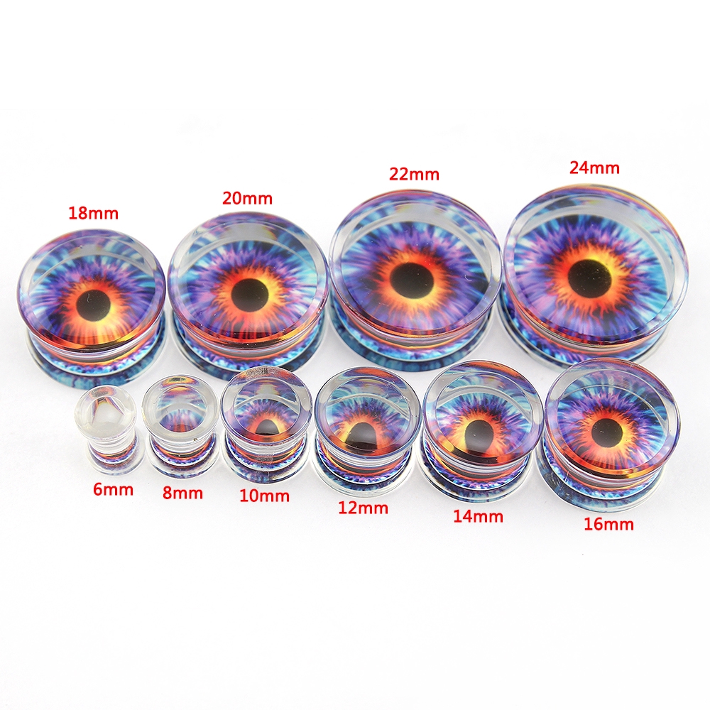 6-24mm Ear Gauges Acrylic Ear Plugs Tunnels Clear Ear Expanders Gauges Body Piercings Jewelry Purple Eyeball Design Earrings