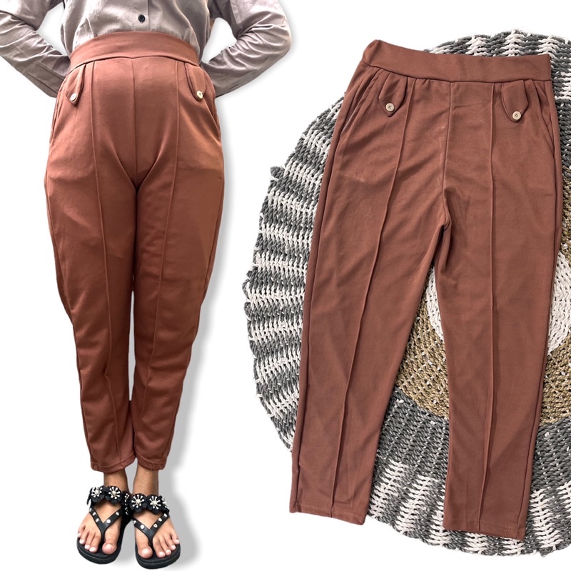 CELANA WANITA PANJANG POLOS HITAM JUMBO BIG SIZE PINGGANG KARET SCUBA HIGHWAIST CELANA KANCING BAWAH PENSIL CELANA KERJA MURAH LEGGING MELAR