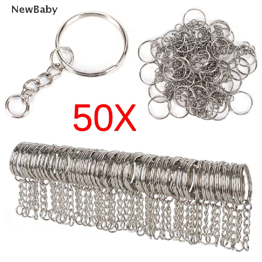 Newbaby 50PCS Ring Gantungan Kunci Silver Polished 25mm DIY