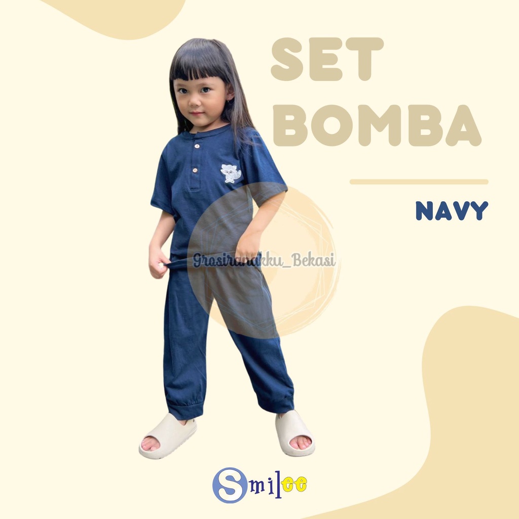 Setelan Anak Smilee Unisex Bomba Warna Navy Size 1-5tahun