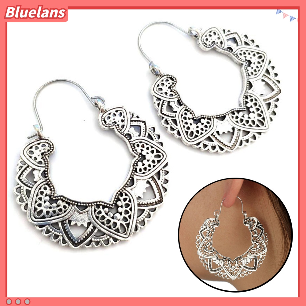 Anting Hoop Menjuntai Desain Bunga Mandala Hollow Out Gaya Gypsy Tribal Untuk Wanita