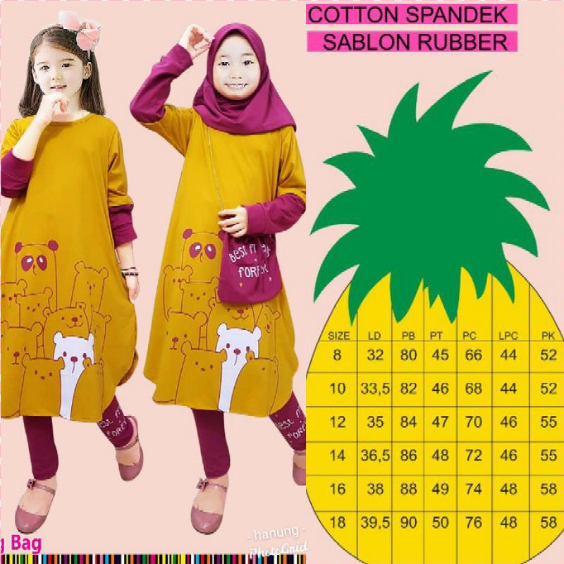 setelan tunik hijab anak // setelan tunik hijab little pineapple