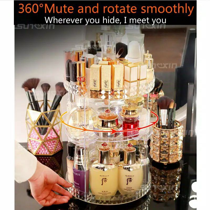 Rak Kosmetik Putar Diamond COSMETIC ORGANIZER Putar 360 Rak Make Up Anti Berantakan Storage Tempat Kosmetik Akrillik Bening