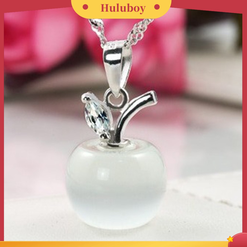 Hu Hu Hu Hu Hu Alat Bantu Pasang Kacamata♡ Kalung Rantai Dengan Liontin Bentuk Apel Aksen Kristal Untuk Wanita