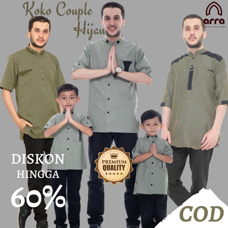 Baju Koko Couple Ayah Dan Anak Laki Laki Terbaru 2023 KURTA Warna HIJAU BOTOL ARMY MINT GREENTEA TOS