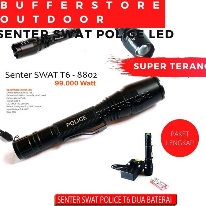 senter led police swat t6 2 baterai lalin 99000 watt super terang Juara
