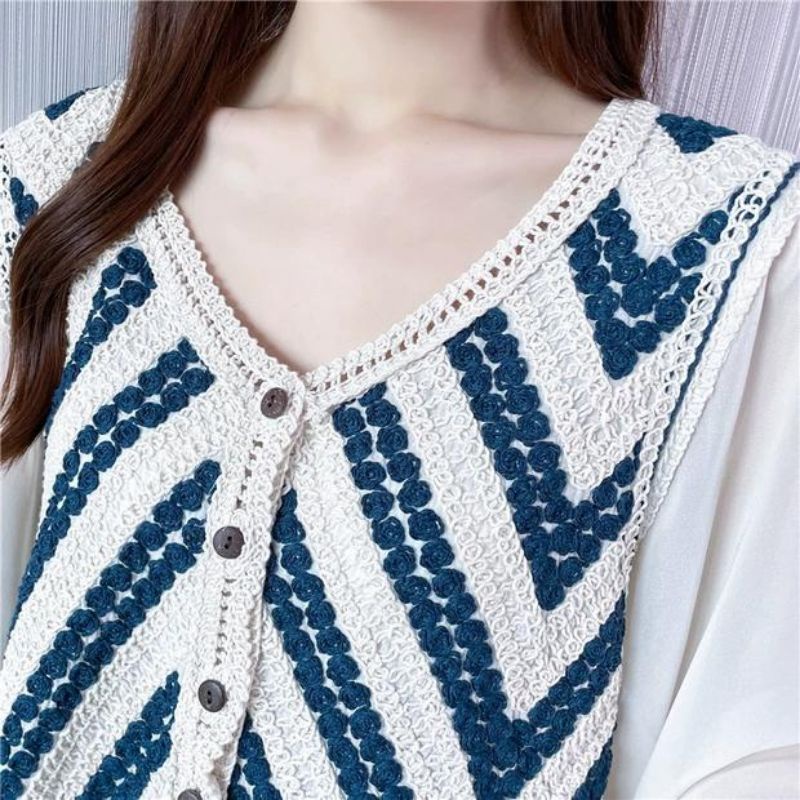 MDLV ~ 62110 Hannah Crochet Cardigan Organic Cotton combi Sifon Import Korea Look Fashion Import