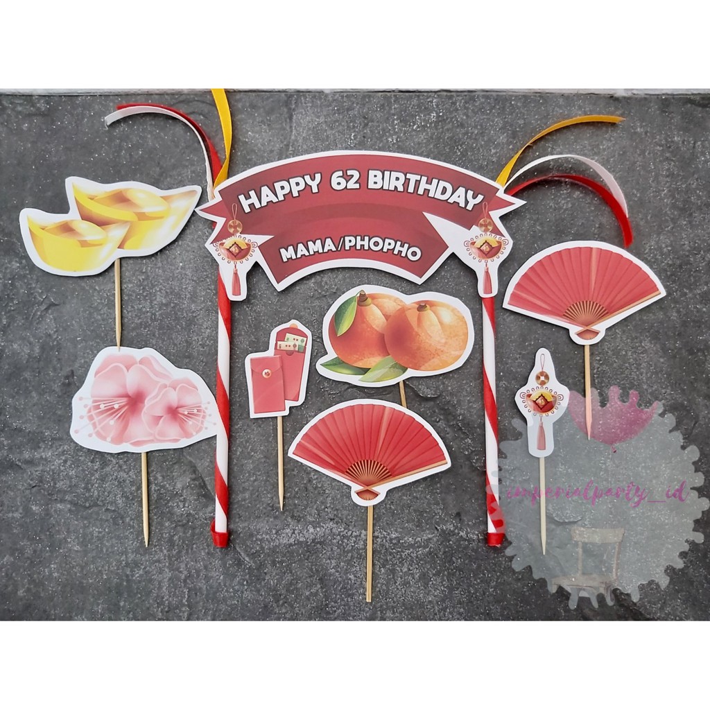 Cake Cupcake Topper Kue Custom Happy Birthday Ayah Ibu Oriental Imlek