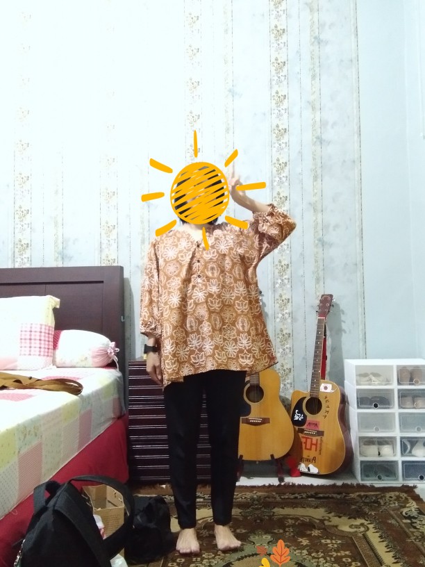 Batik Fractal Blus Wanita Motif Padi Hijau Ukuran Wanita Dewasa Fit To L