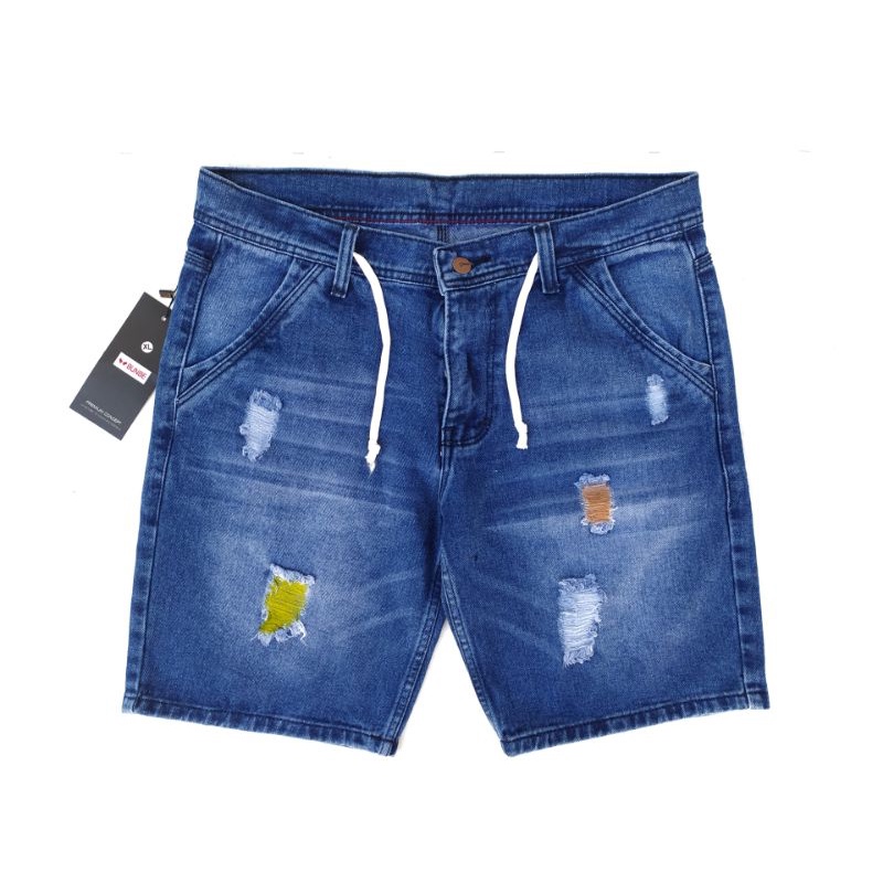 Bunbe - Celana Pendek Jeans Pria Stretch Fading Effect Slimfit