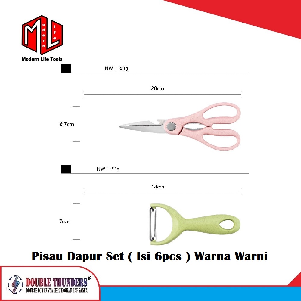 Pisau Set Dapur Warna Warni Tebal Tajam Isi 6pc DT-HM01