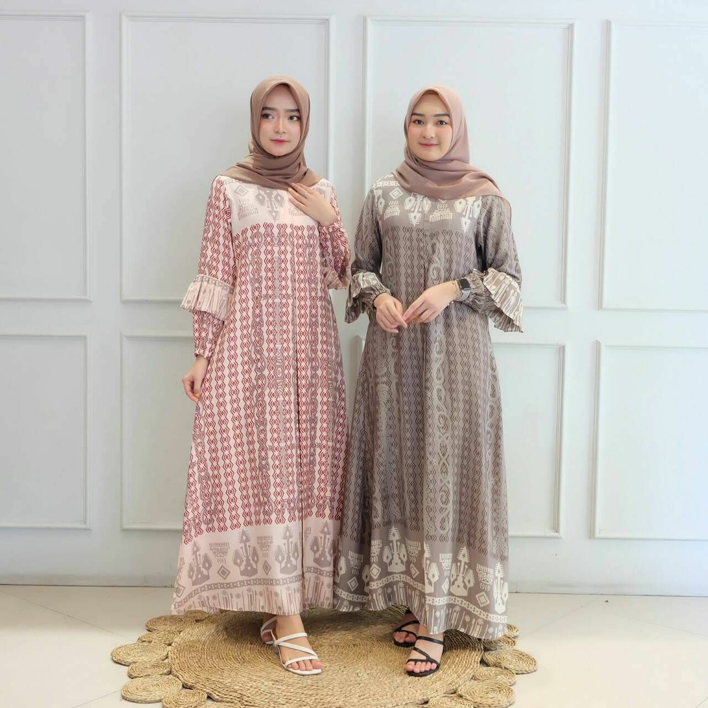 RB GAMIS PESTA Kia Maxi motif  Fashion Wanita Muslimah Dress Trendy-Grey