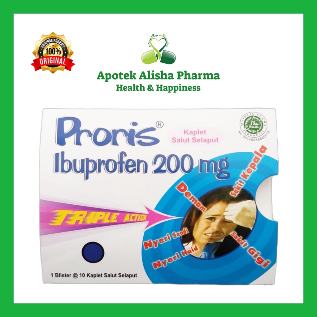 PRORIS Strip 10 Kaplet-Proris Triple ActionTablet Ibuprofen Obat Panas Demam Sakit Gigi Nyeri Sendi Nyeri Haid Dewasa/Proris Blister Kaplet