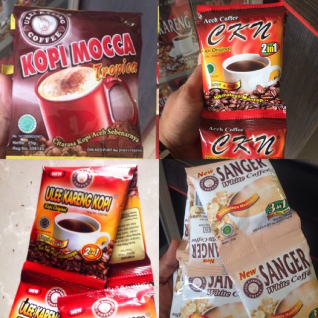 

Kopi ulee kareng Saset 2 in 1, CKN, Mocca dan Sanger white kopi ( 10 saset )