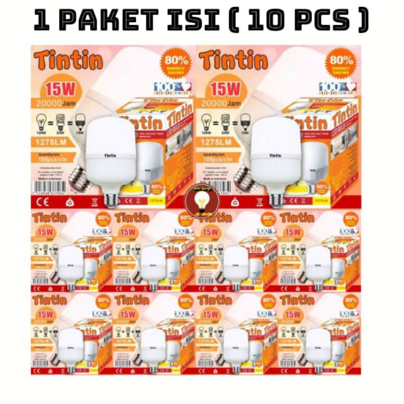 Bohlam Lampu LED Tintin 15 Watt Paket 10 Pcs Murah