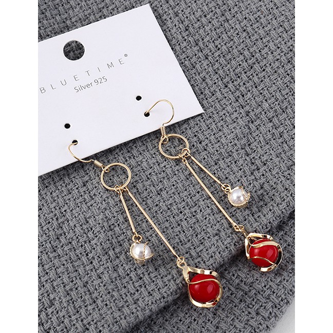 LRC Anting Gantung Fashion Plated Gold-size Pearl Earrings Y62570